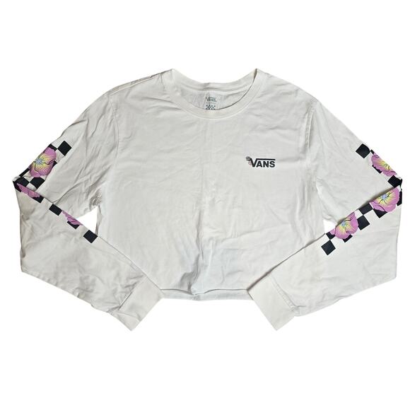 VANS BLOOM CHECKZ BOYFRIEND LONG SLEEVE CROPPED TEE XL - Picture 1 of 9